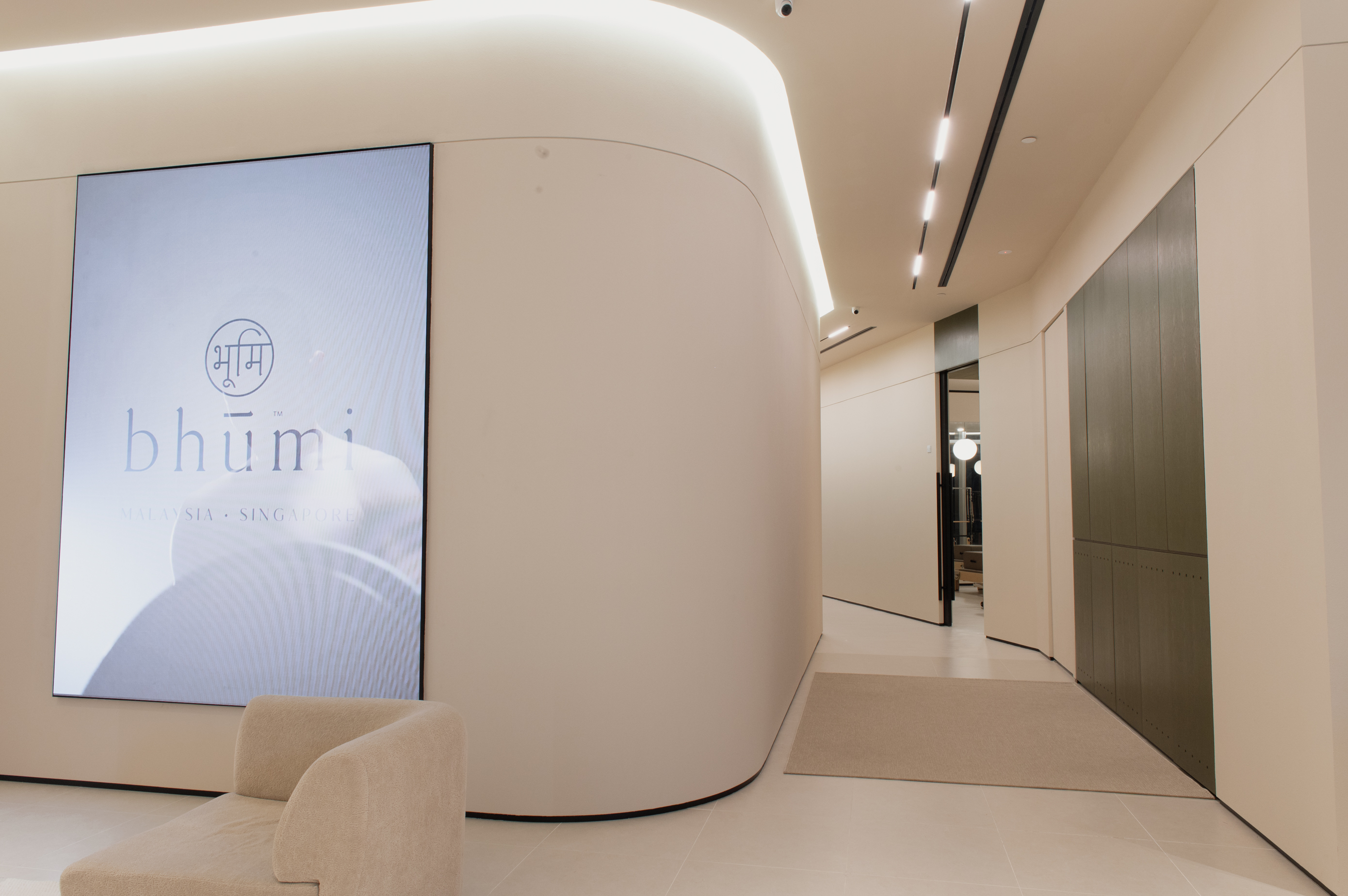 The corridor of the bhūmi flagship at Pavilion Damansara Heights